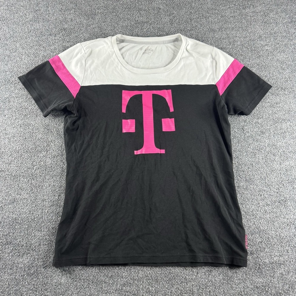 T-Mobile Shirt Womens XL Black Colorblock Crew Neck Short Sleeve Logo Employee